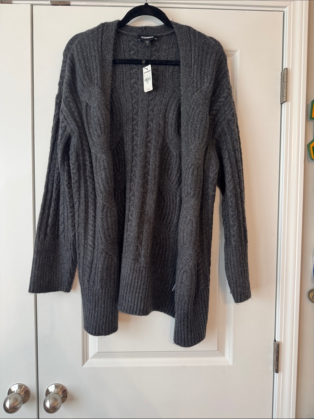 Express Charcoal Cable Knit Open Cardigan